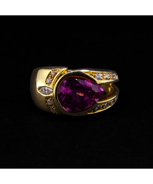 18K Gold, Tourmaline and Diamond Ring, Vintage - 1
