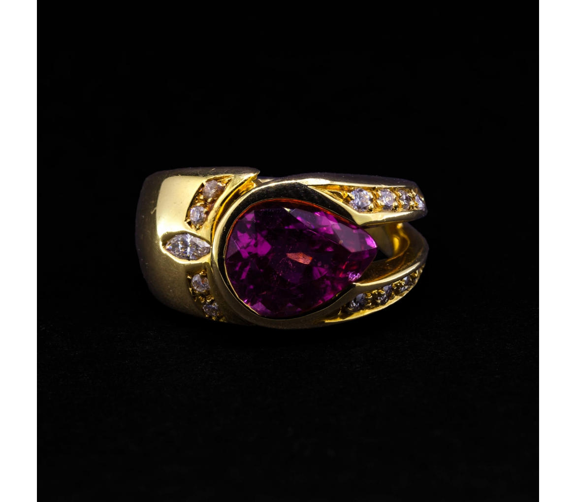 18K Gold, Tourmaline and Diamond Ring, Vintage - 1