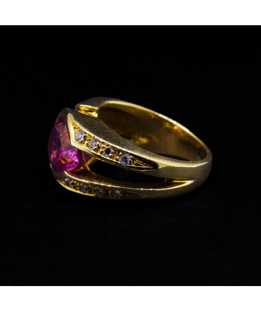 18K Gold, Tourmaline and Diamond Ring, Vintage - 3