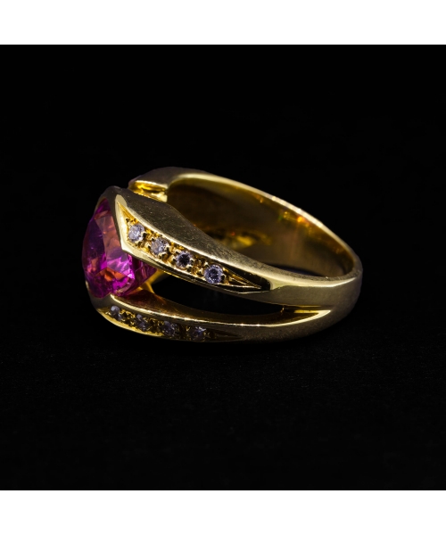18K Gold, Tourmaline and Diamond Ring, Vintage - 3