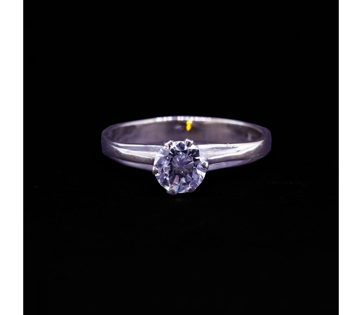 Pierścionek z brylantem 0,55 ct, Vintage, Białe Złoto 585 - 1