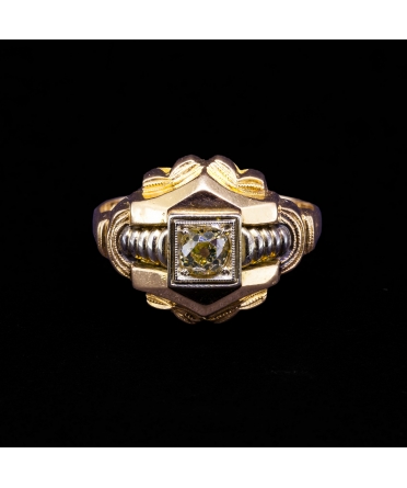Pierścionek "Tank" z brylantem 0,30 ct, Vintage, Złoto 750 - 2