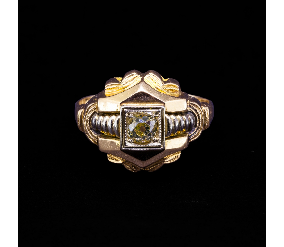 Pierścionek "Tank" z brylantem 0,30 ct, Vintage, Złoto 750 - 2