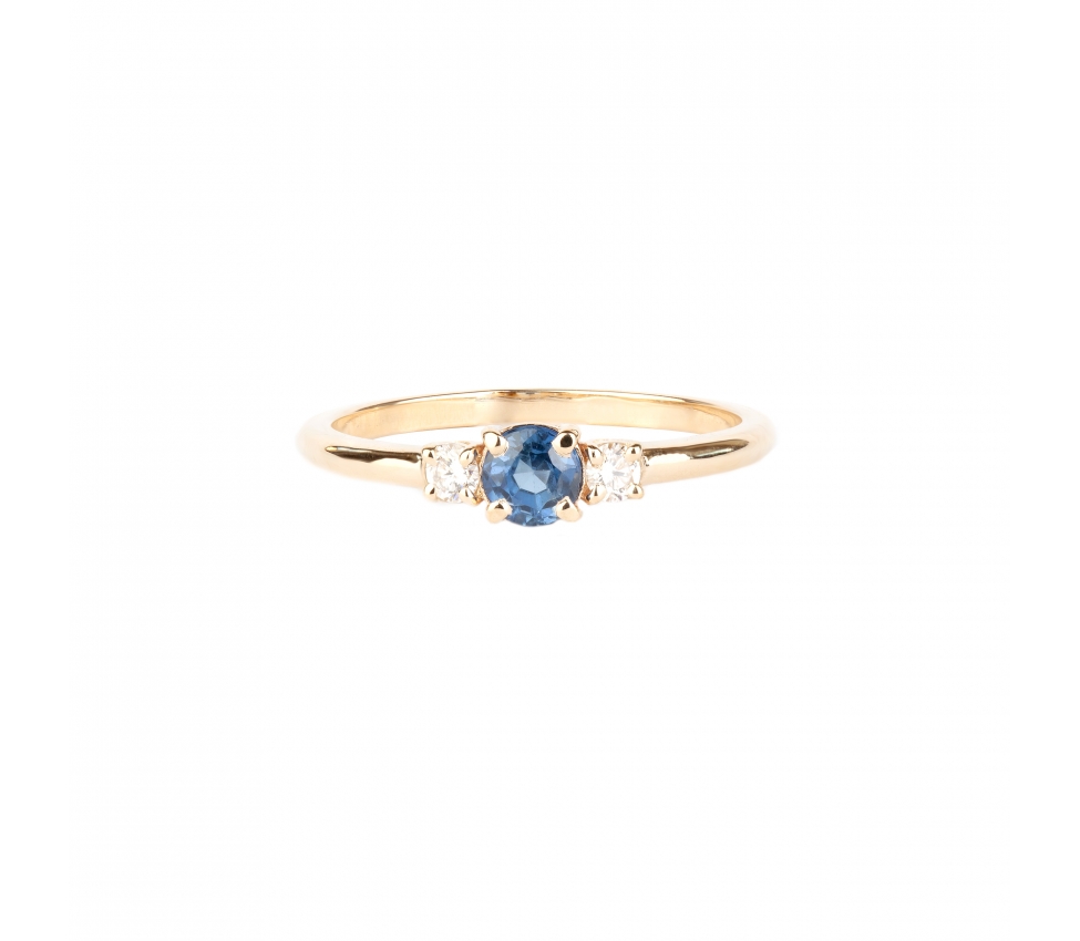 14K Gold Ring with Diamonds and Sapphire - 1