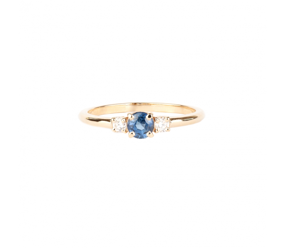 14K Gold Ring with Diamonds and Sapphire - 1
