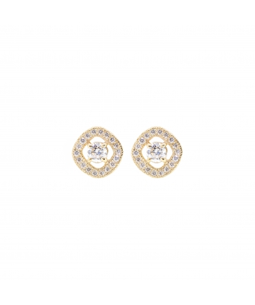 14K Gold, Stud Diamond Earrings with Halo - 1