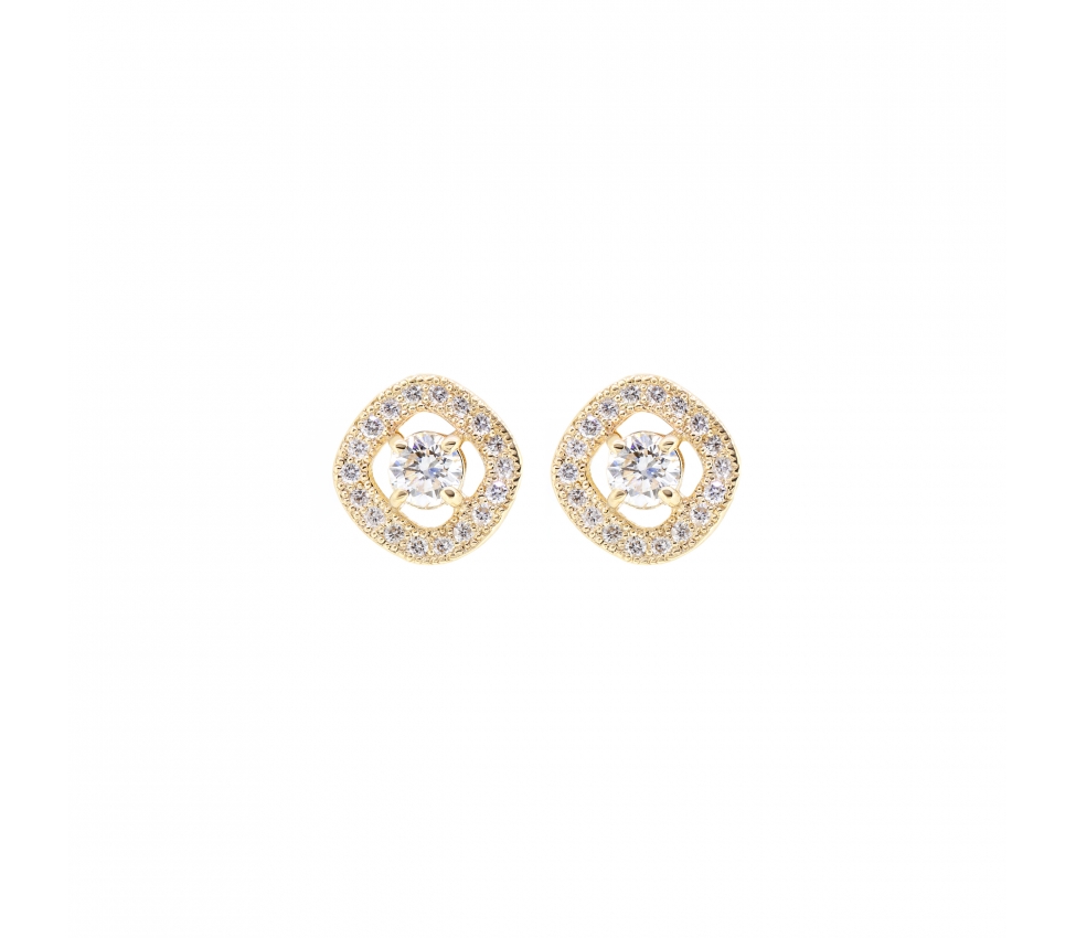 14K Gold, Stud Diamond Earrings with Halo - 1
