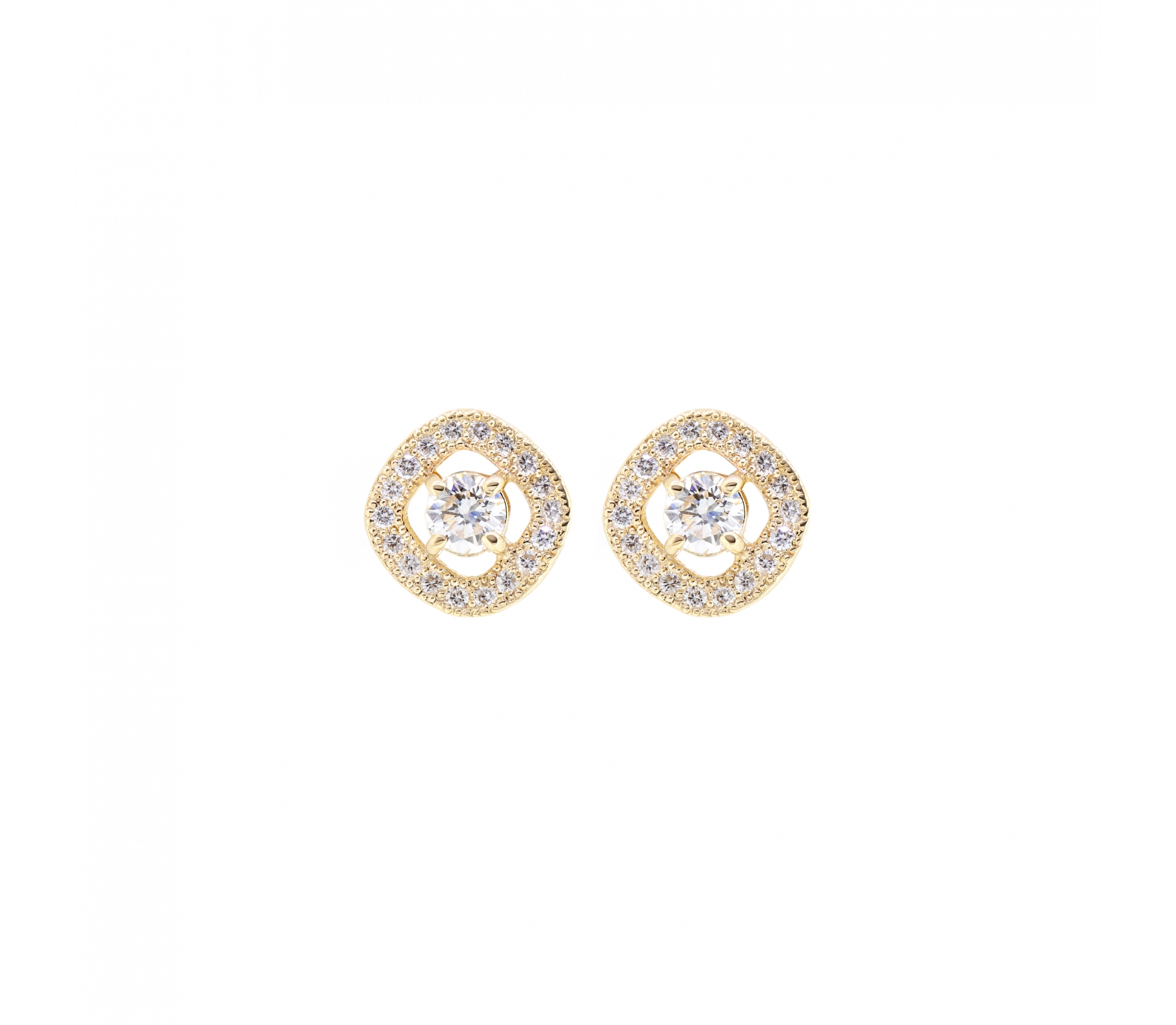 14K Gold, Stud Diamond Earrings with Halo - 1 14K Gold, Stud Diamond Earrings with Halo - 1