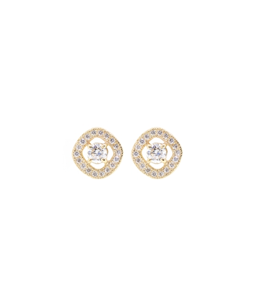 14K Gold, Stud Diamond Earrings with Halo - 1