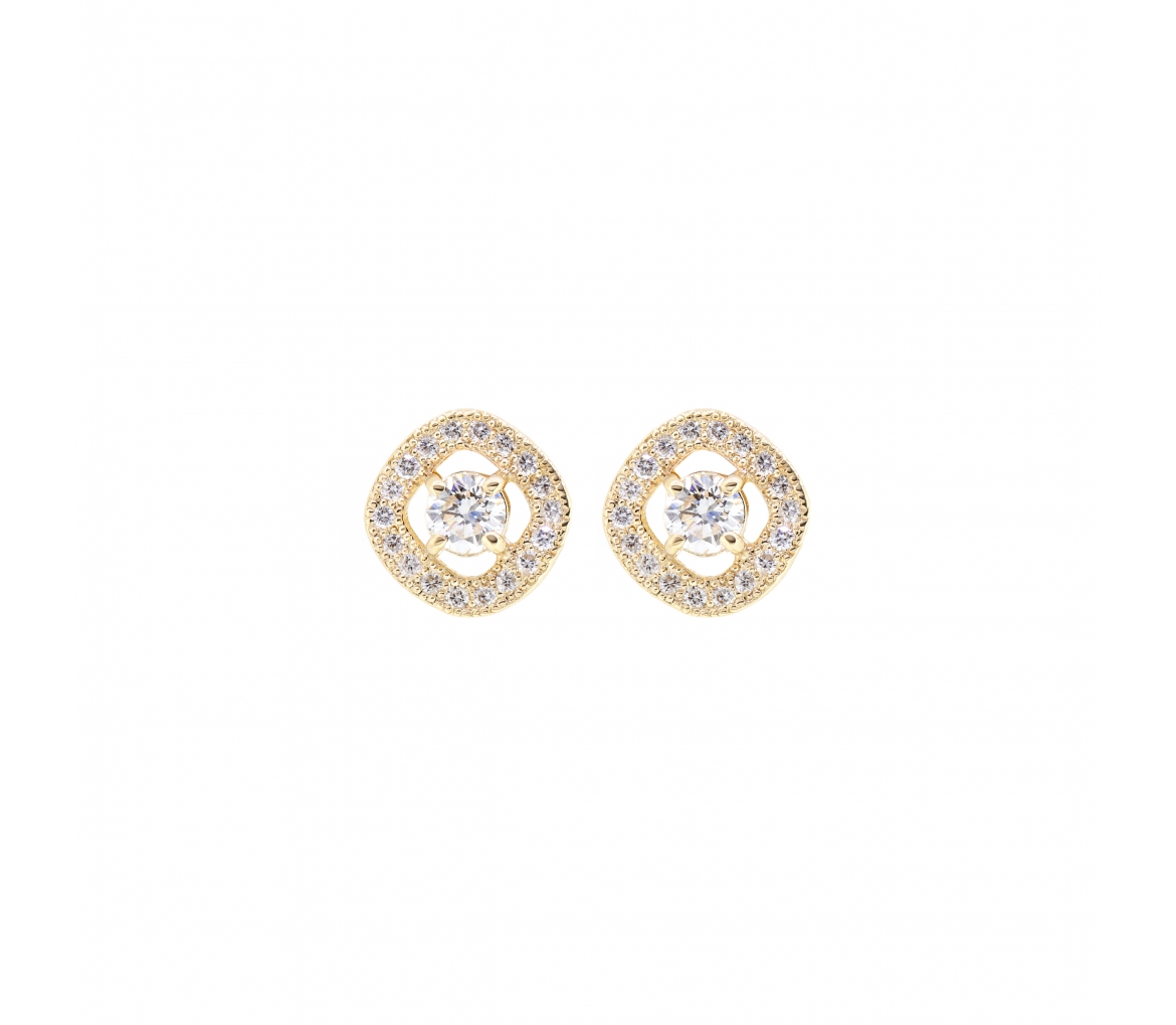 14K Gold, Stud Diamond Earrings with Halo - 1