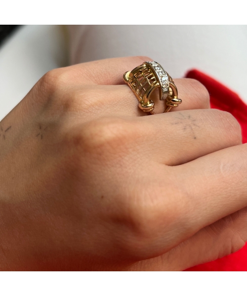 18K Gold Diamond "Basket" Ring, 1980s - 4