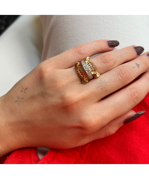 18K Gold Diamond "Basket" Ring, 1980s - 2
