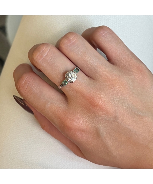 18K White Gold, Ring with 0.55 ct Diamond and Emeralds, USSR - 2