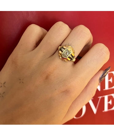 18K Gold "Tank" Ring With 0.30 ct Diamond, Vintage - 2