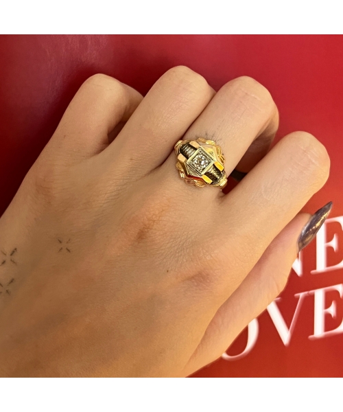 18K Gold "Tank" Ring With 0.30 ct Diamond, Vintage - 2