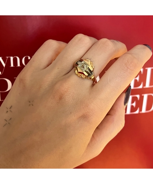 18K Gold "Tank" Ring With 0.30 ct Diamond, Vintage - 3