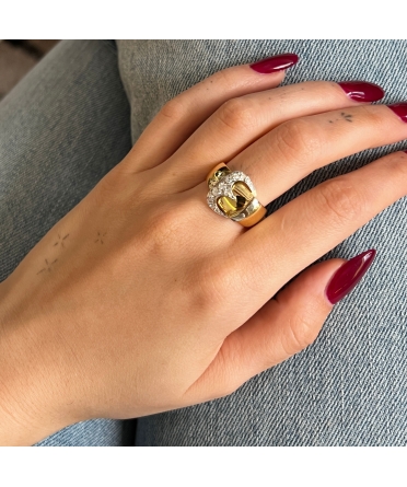 18K Gold Buckle Ring with Diamonds, Vintage - 2