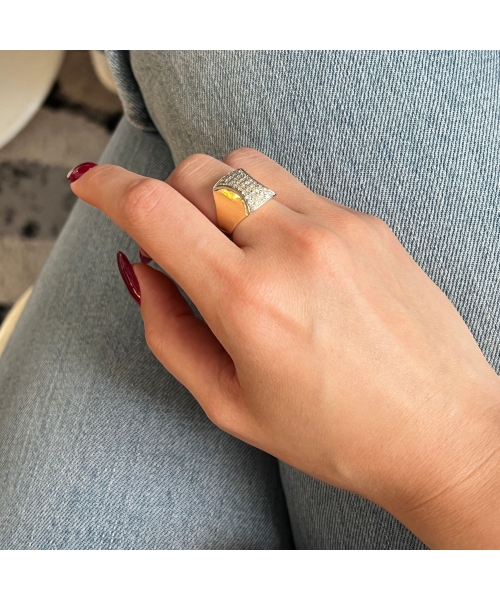 18K Gold Diamond Signet Ring, Vintage - 3