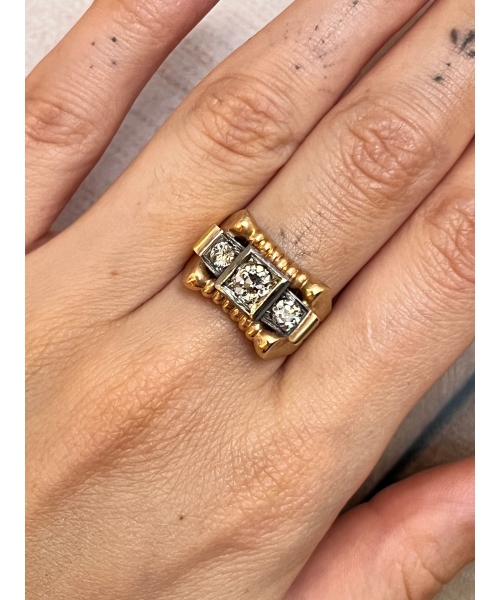 14K Gold, 0.75 ctw Old-Cut Diamond Tank Signet Ring, Art Deco - 2