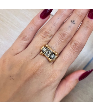 14K Gold, 0.75 ctw Old-Cut Diamond Tank Signet Ring, Art Deco - 3