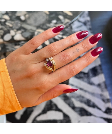18K Gold Ruby And Diamond Ring, Italy, Alessandria, 1940s - 2
