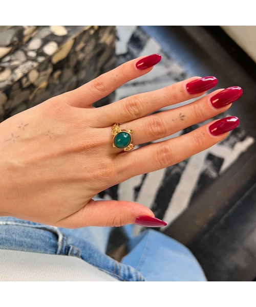 14K Gold, Ring with Green Onyx, Handcrafted Filigree, Vintage - 3