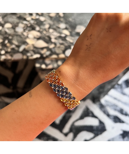 14K Gold, Vintage Bracelet with Fancy Sapphires and Diamonds - 2