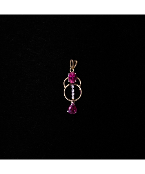 Zawieszka z diamentami i rubinami, Vintage, Złoto 585 - 1