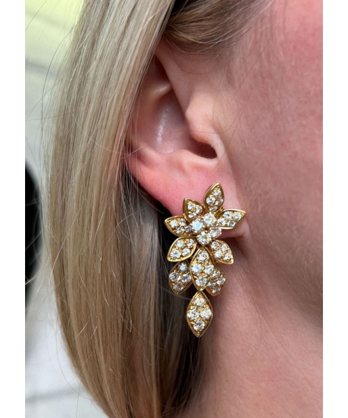 18K Gold, 6.40 ctw Diamond Floral Earrings - 2