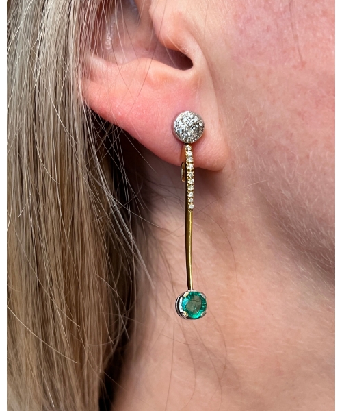 18K Gold, Emerald and Diamond Vintage Earrings - 2