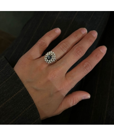 18K White Gold Sapphire and Diamond Ring, Vintage, Paris - 2