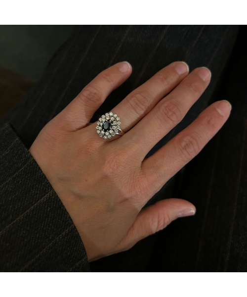 18K White Gold Sapphire and Diamond Ring, Vintage, Paris - 2