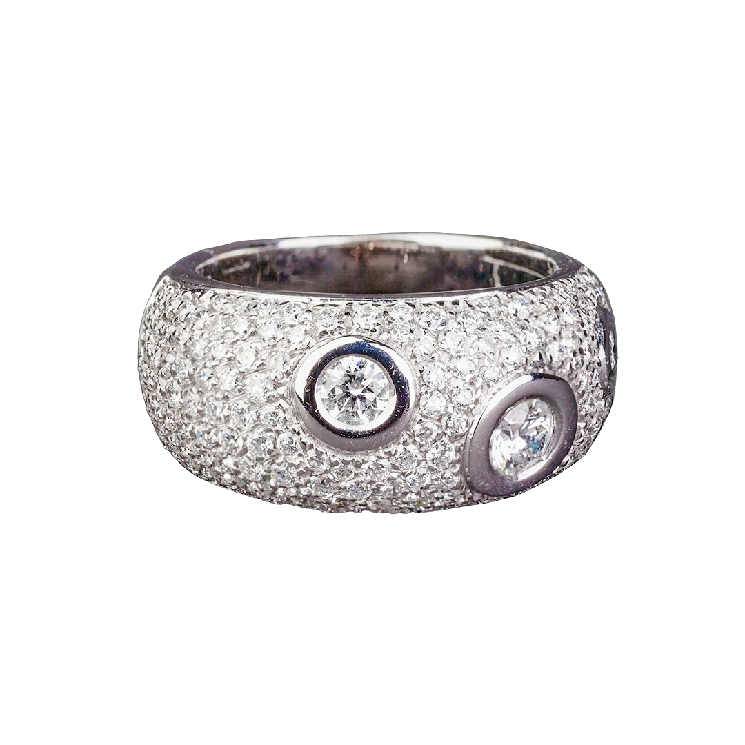 Gold Signet Bubble Ring with 0.93 ct Diamonds, Modern Vintage