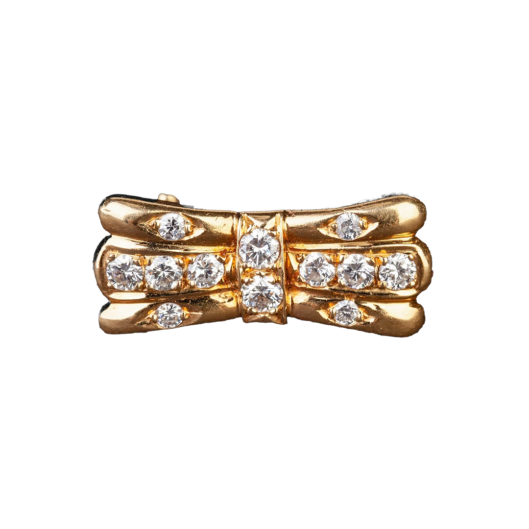 Gold bow pearl clip with diamonds, 1960s