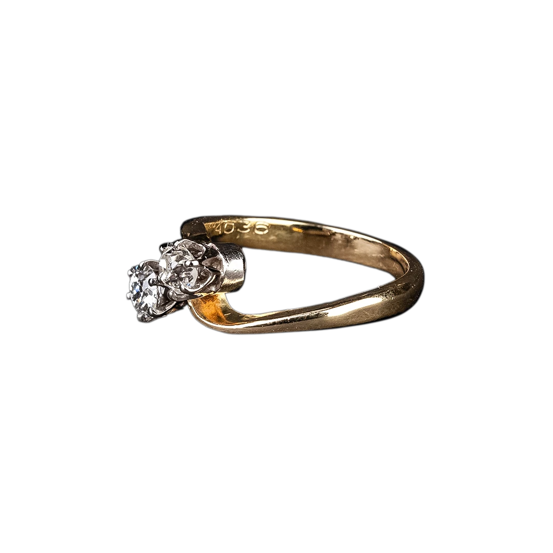 Złoty pierścionek Toi et Moi z diamentami 0.50 ct, lata 50-te, Holandia