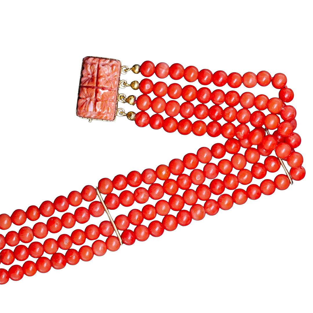 Gold bracelet with carved coral, 1930s