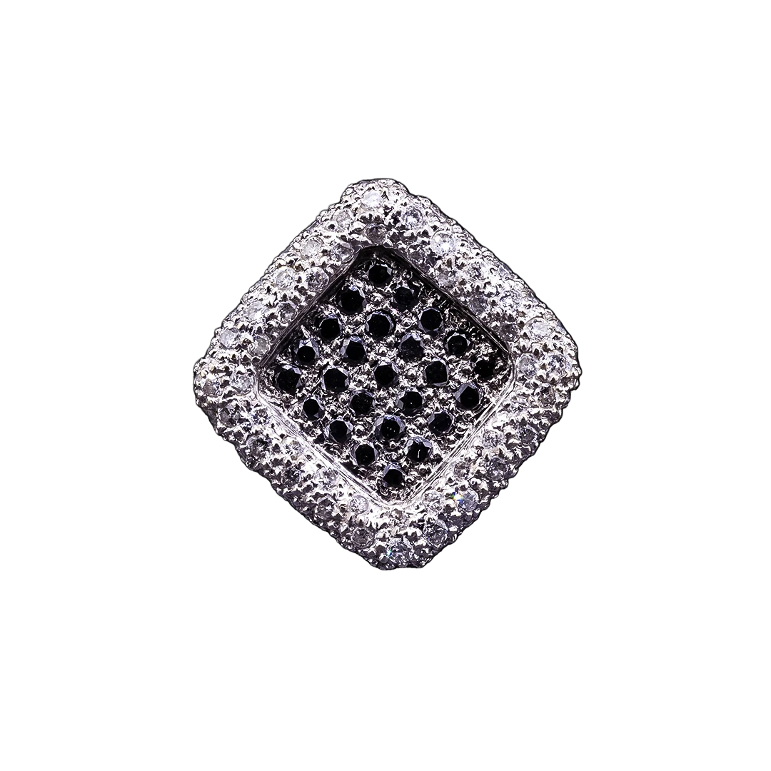 Złoty pierścionek z białymi i czarnymi diamentami, lata 90-te XX w., Włochy