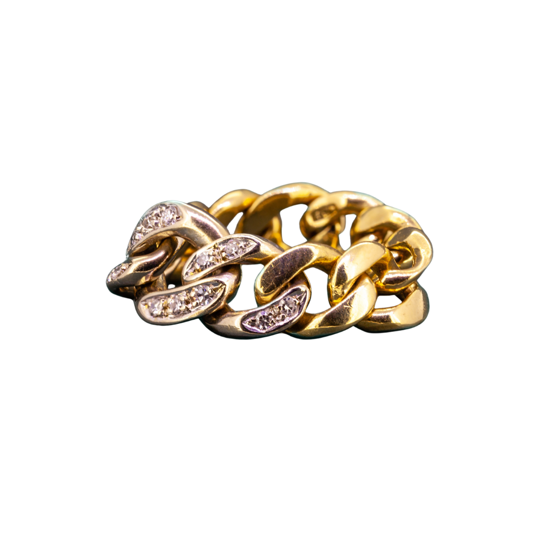 Gold curb chain ring, Mid-20th century