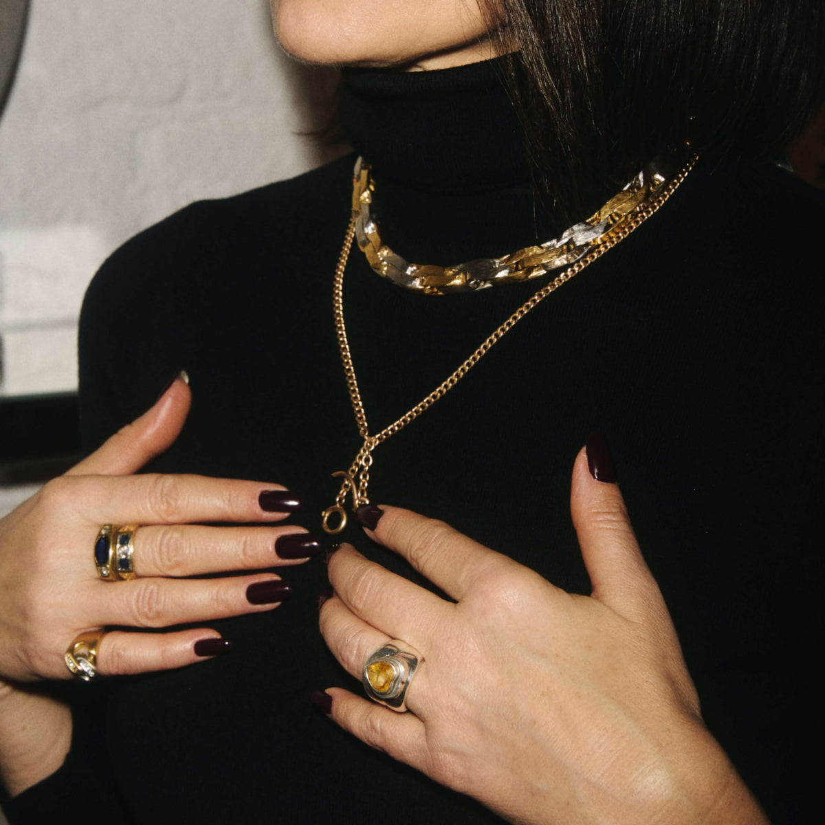 Gold two-tone brushed necklace, Vintage