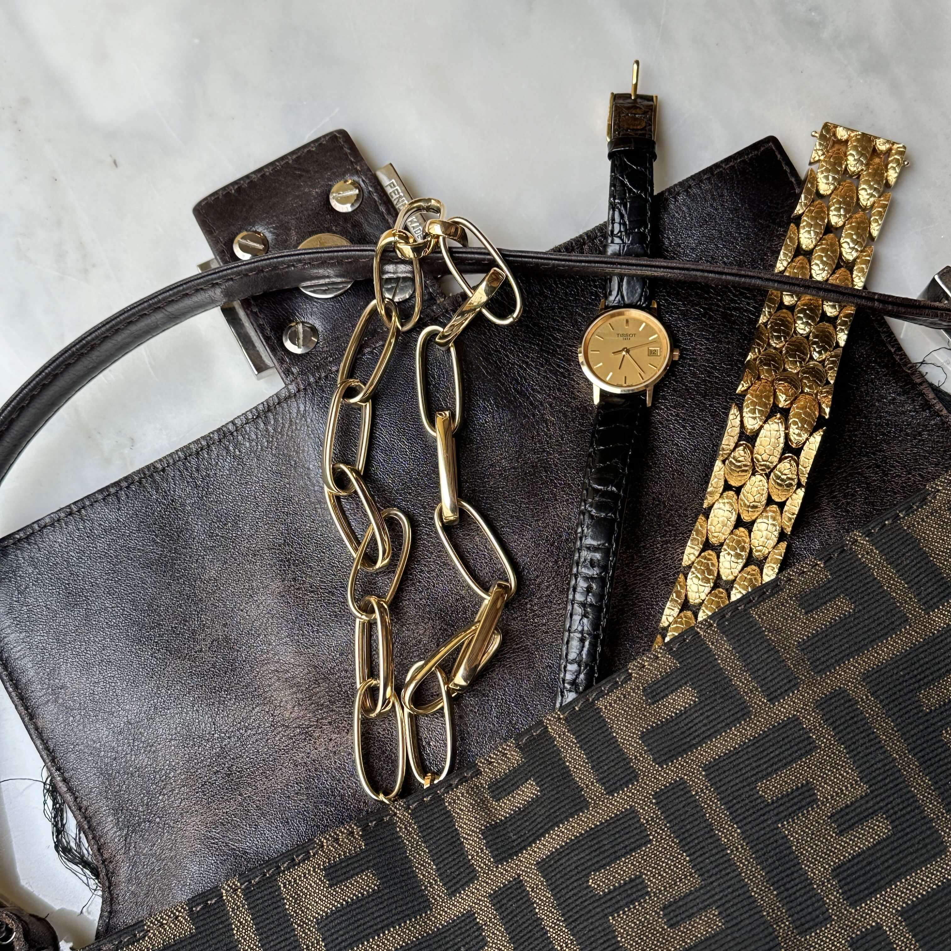 Złota modułowa bransoleta Brevet, Vintage, Włochy