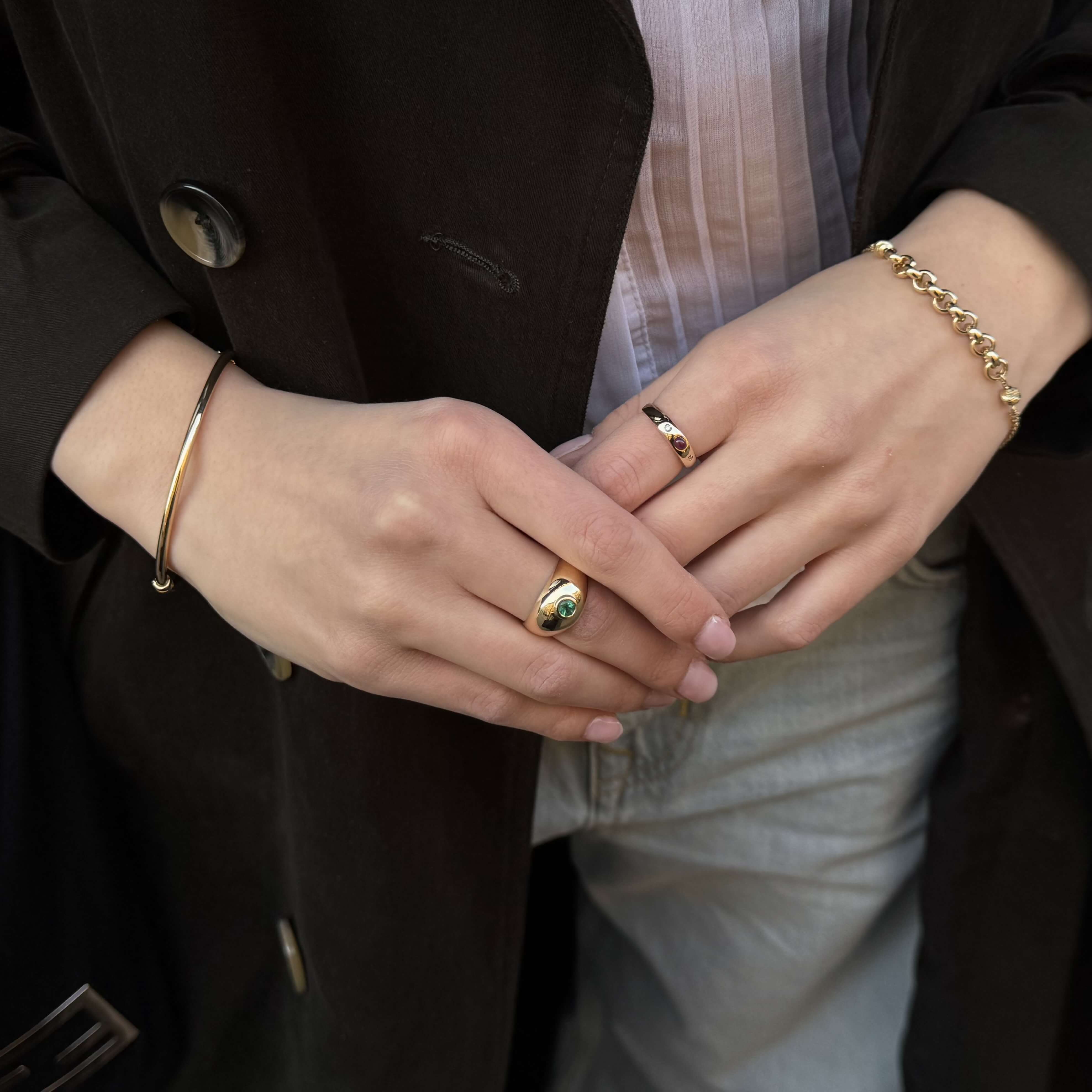Gold Bubble Ring with emerald