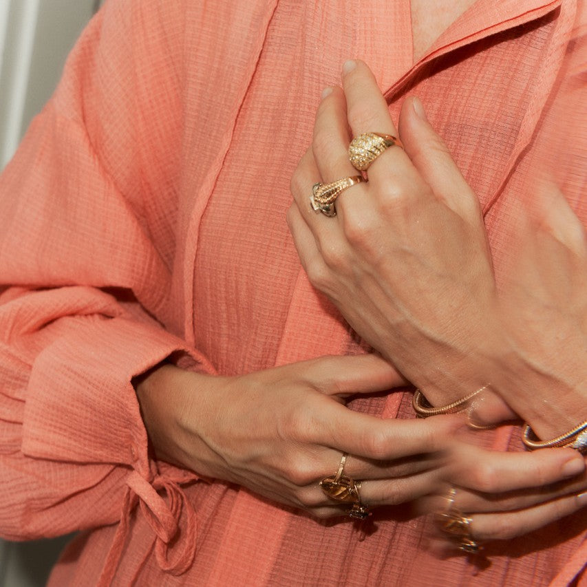 Gold Bubble Ring with diamonds, Modern Vintage