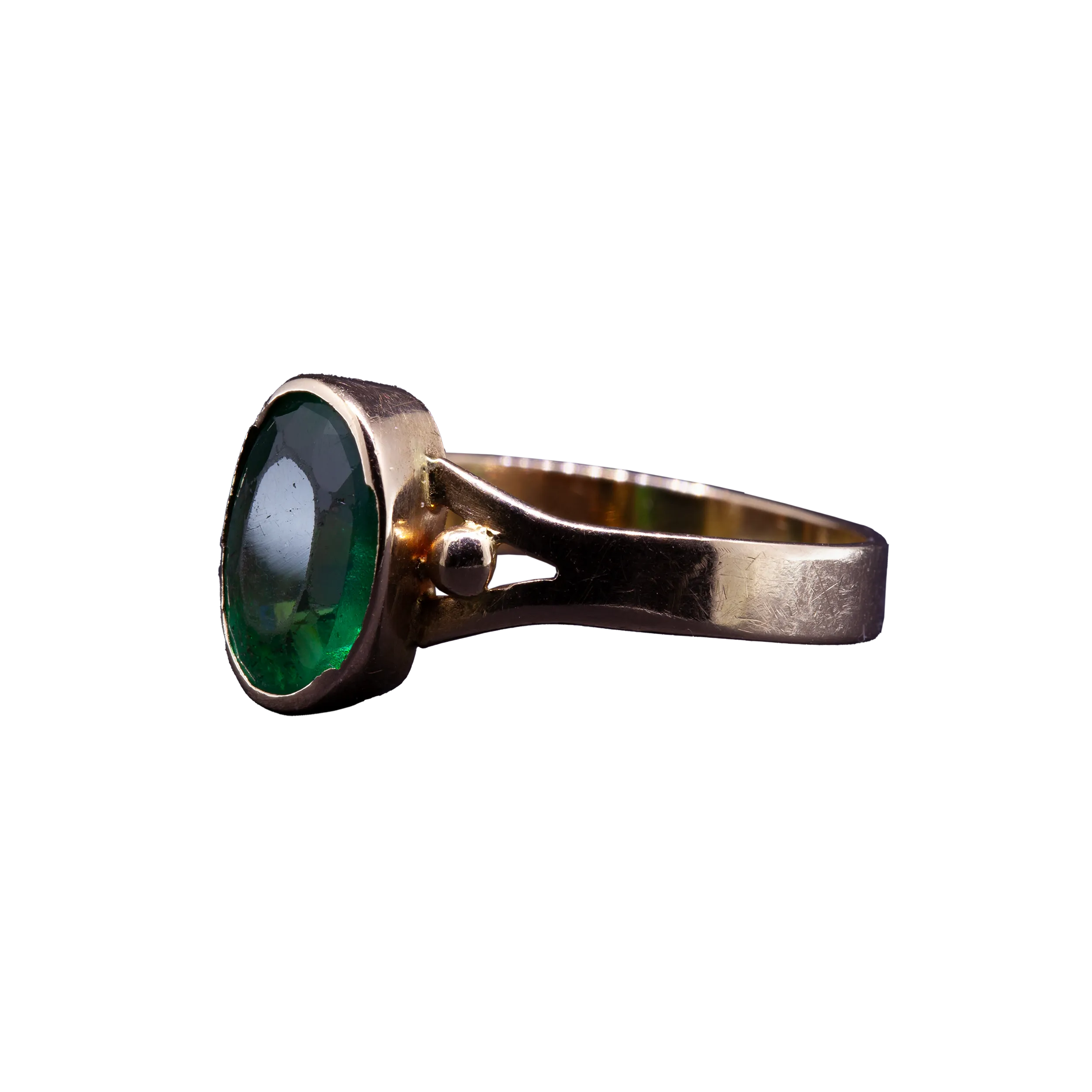 Gold ring with an oval green glass, PRL