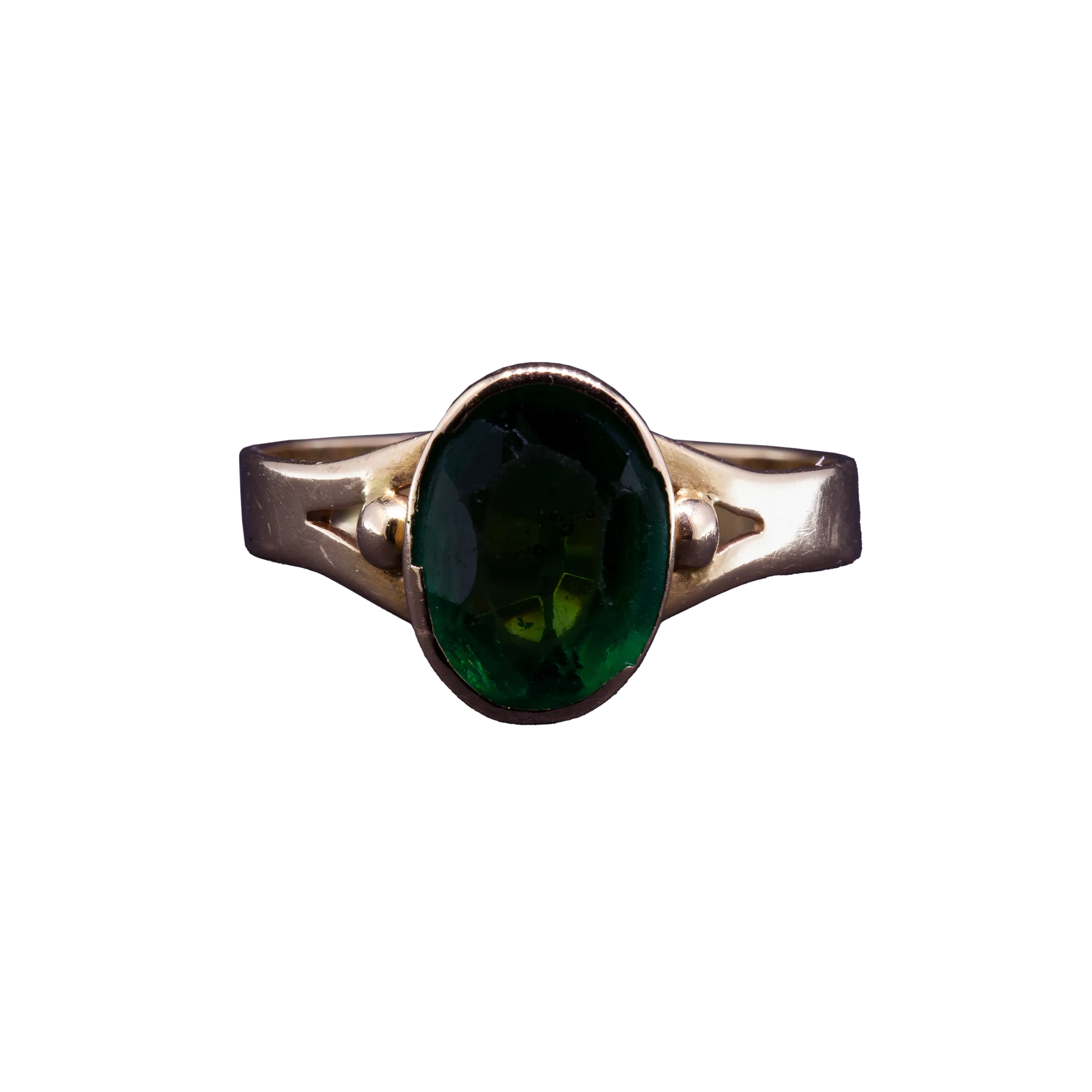 Gold ring with an oval green glass, PRL