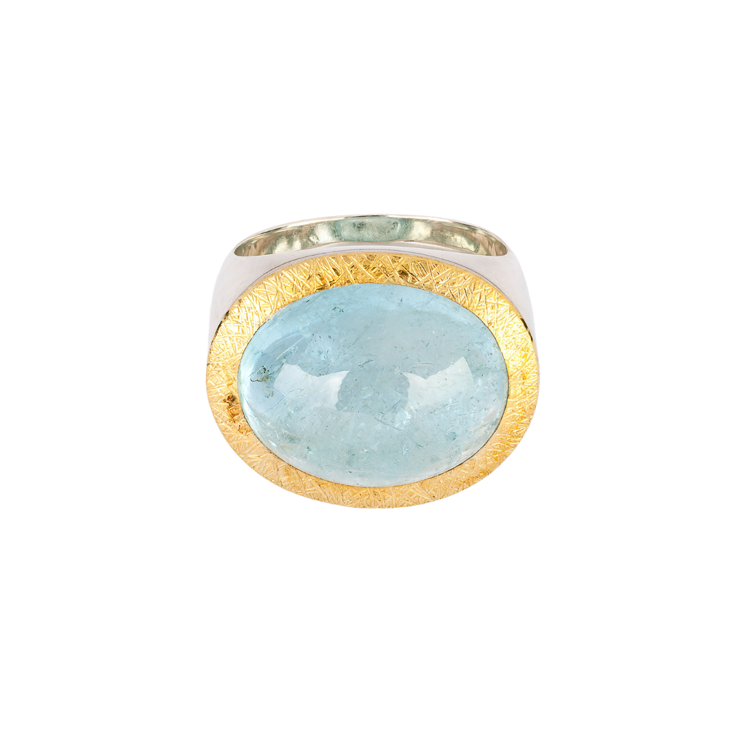 Aquamarine Signet Ring, 24K Gold, Silver