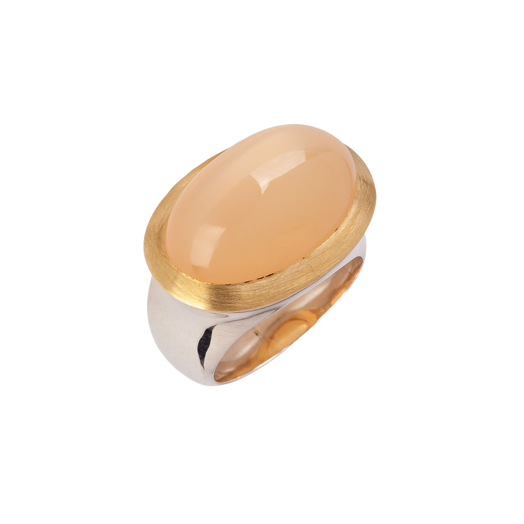 Moonstone signet ring, 24K Gold, Silver
