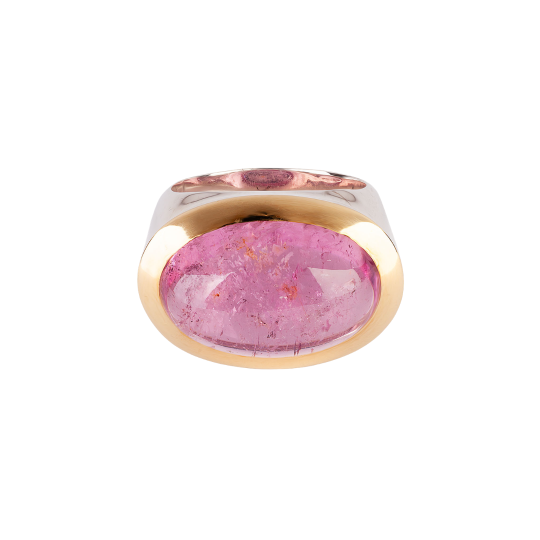 Sygnet z różowym turmalinem, Złoto 24K, Srebro