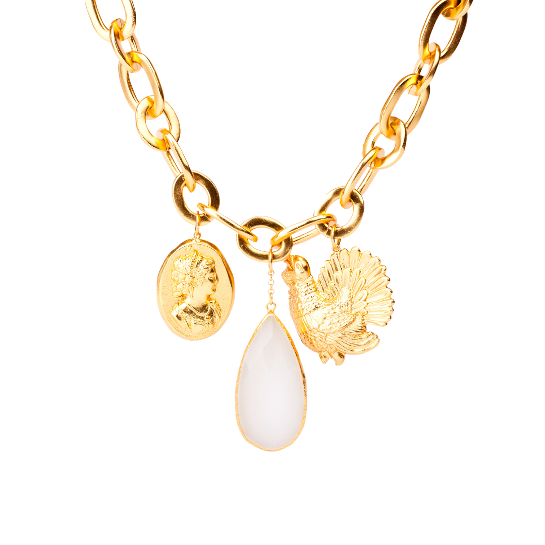 Gilded bronze torque with white chalcedony