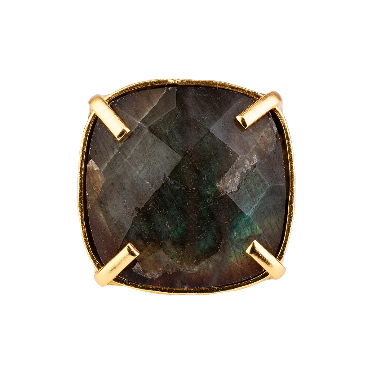 Gilded bronze ring with faceted labradorite