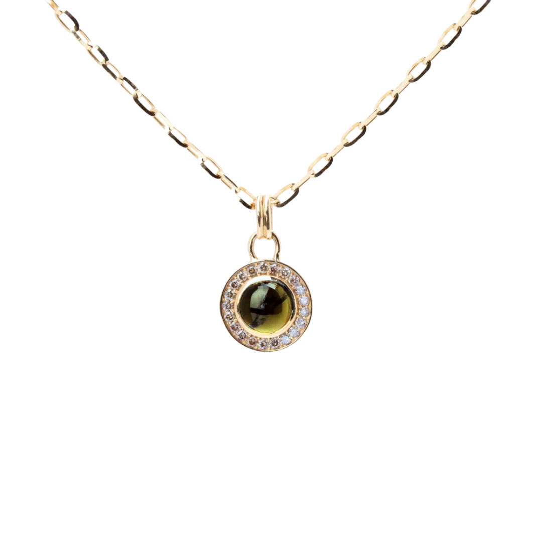 Gold pendant with tourmaline / onyx and diamonds